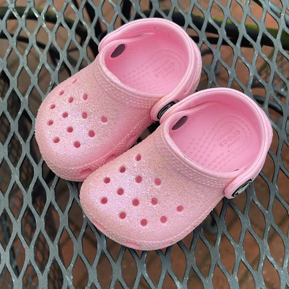 Crocs Littles Kids Pink Glitter Clogs - Pink Size 4 Unlined Glitter